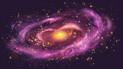 Wall Mural - galaxy background with nebulas in outer space, magical gold spiral light clouds isolated on transpar
