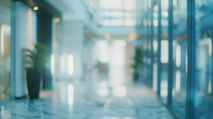 Leinwandbilder - Blurred hotel or office building lobby blur background interior view toward reception hall modern luxury white room space with blurry corridor and building glass wall window : Generative AI