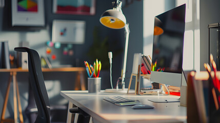 Aufkleber - Stylish room interior with modern comfortable workplace : Generative AI