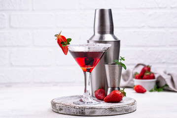 Poster - Strawberry martini. Sweet summer cocktail