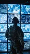 A military strategist studies a wall of monitors, each screen a window into the complexities of global security