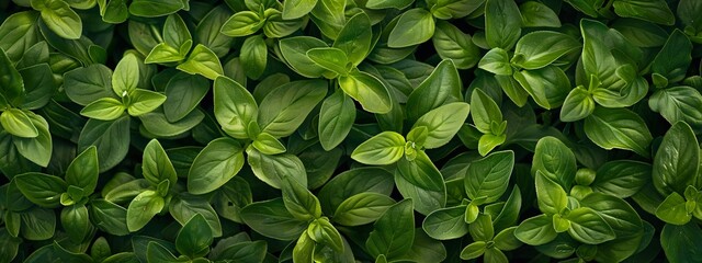 Wall Mural - Fresh Green Basil Leaves: Dense and Vibrant Herbal Growth