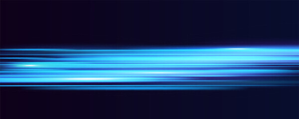 Poster - Horizontal light rays, flash blue horizontal lens flares pack, speed laser beams, glow blue line motion on transparent background, beautiful light flare, bright glare, vector illustration, eps 10