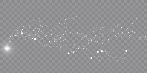 Poster - Collection of glittering stars with silver shimmering swirls, shiny glitter design. Magical motion, sparkling lines on a black background.