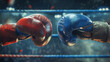 Boxing with red and blue gloves, Boxers touching boxing gloves before fight, boxing ring on background, Sport and game competition concept
