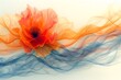 3D illustration of beautiful orange flowers blooming with abstract wavy lines