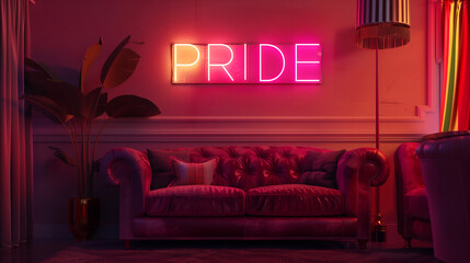 Wall Mural - A vivid glowing big neon sign of the word 