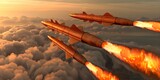 Fototapeta  - 3D rendering of missiles with warheads prepared for launch in defense. Concept Weapons, Military Technology, Defense Systems, Missile Launch, 3D Rendering