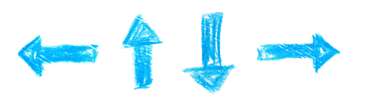 A photo of a set blue arrows isolated on a white background. A symbol for illustrations, logos and graphics.