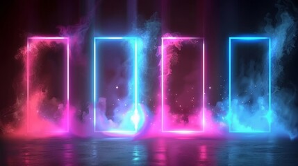 Poster - an isolated set of neon lights doors on a transparent background. illustration of red, turquoise, bl