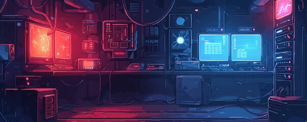 Wall Mural - futuristic room in cyberpunk. vector simple illustration