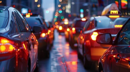 Aufkleber - Traffic jam on a busy downtown street, depicting the daily struggle of city commuting.