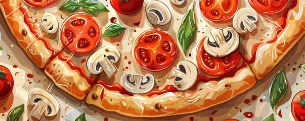 Wall Mural - Mushroom pizza. vector simple illustration