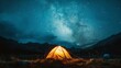 © Bijac - glowing tent under starry night sky in mountains outdoor camping adventure scene