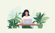 © Влада Яковенко - woman using laptop vector flat minimalistic isolated illustration