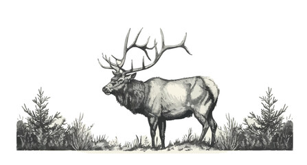 elk engraving style. simple pencil drawing. vector simple illustration