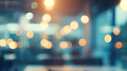 Poster - Blurred empty open space office Abstract light bokeh at office interior background for design : Generative AI