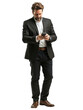 © PNG Lab - Business using smart phone for messaging white background