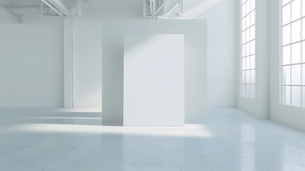 Aufkleber - A grand white canvas in a minimalist room is a focal point that encourages reflection : Generative AI