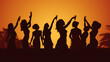Diverse Group of Women Celebrating Together in Silhouette - Joyful Friendship Party under Evening Sky
