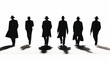 Professional Men Walking Silhouette on White Background, Corporate Team in Action, Business Success Concept