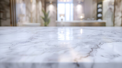 Wall Mural - Empty marble table top with blurred bathroom interior background : Generative AI