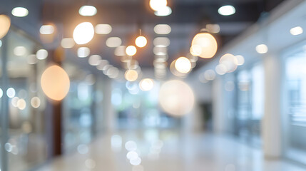 Poster - Blurred empty open space office Abstract light bokeh at office interior background for design : Generative AI