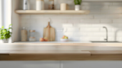 Aufkleber - Tablet top for product placement on with blurred background of a modern minimal interior of a kitchen : Generative AI