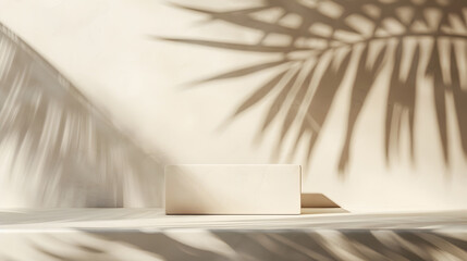 Aufkleber - Minimal product placement background with palm shadow on plaster wall Luxury summer architecture interior aesthetic Creative product platform stage mockup : Generative AI