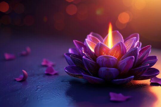 3D Rendering of a Diwali Theme with a Lavender Three-dimensional Decorative Blossom. Festive Background Design.
