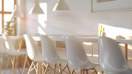 Poster - Empty on people  Coffee shop   interior design With chairs and white walls : Generative AI