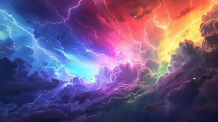 Wall Mural - mesmerizing lightning display spreading across rainbowhued clouds atmospheric phenomenon digital painting