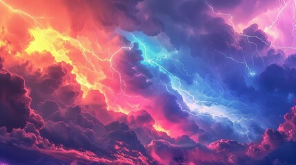 Wall Mural - mesmerizing lightning display spreading across rainbowhued clouds atmospheric phenomenon digital painting