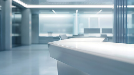 Poster - Large angle view Interior of an empty modern office with an empty desk Business and workplace Clean interior of a corporate company : Generative AI