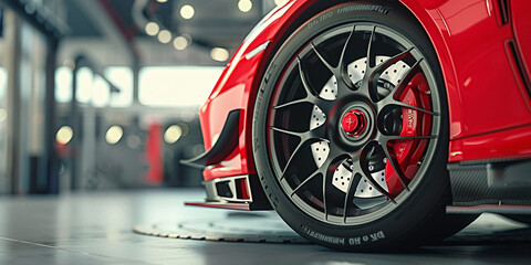 Alloy wheel with calipers and racing brakes of the sport car