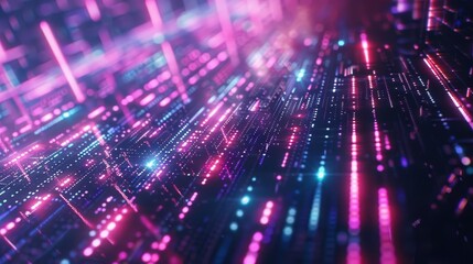 Wall Mural - neon matrix futuristic cyber grid with glowing data streams digital illustration