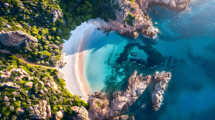 Wall Mural - Aerial View of the Splendid Rondinara Beach Corsica France : Generative AI