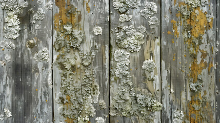 Poster - Lichen on Wood texture background Closeup of an old rough wood vertical background texture with lichens : Generative AI
