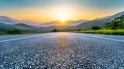 asphalt road and mountain natural scenery at sunset road and mountain background : generative ai