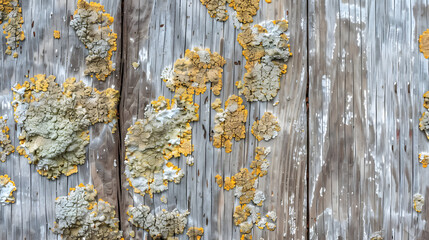 Poster - Lichen on Wood texture background Closeup of an old rough wood vertical background texture with lichens : Generative AI