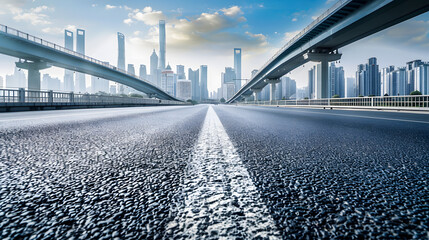 Poster - Asphalt road ground and city skyline with bridge building in Suzhou China : Generative AI