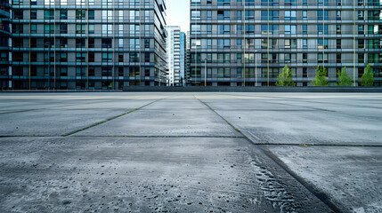 Poster - empty concrete floor in front of modern buildings in the downtown street copy space for parking lot : Generative AI
