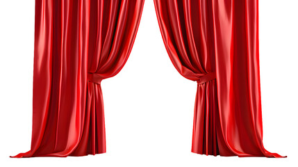 Red open curtain isolated on transparent background.