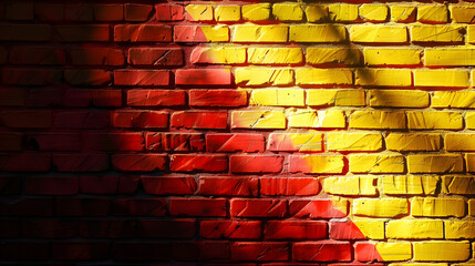 Poster - red and yellow brick wall with light effect and shadow abstract background photo : Generative AI