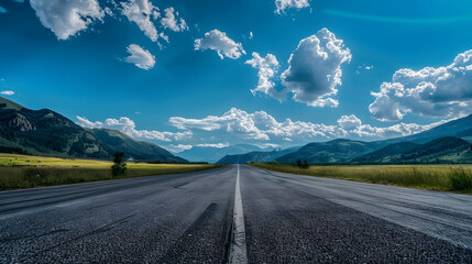Poster - country road  and mountains under the blue sky : Generative AI