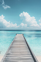 Wall Mural - wooden beach pier leading into turquoise water of the maldives