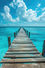 Wall Mural - wooden beach pier leading into turquoise water of the maldives