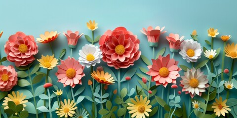 Wall Mural - Paper clip flowers, spring background illustration