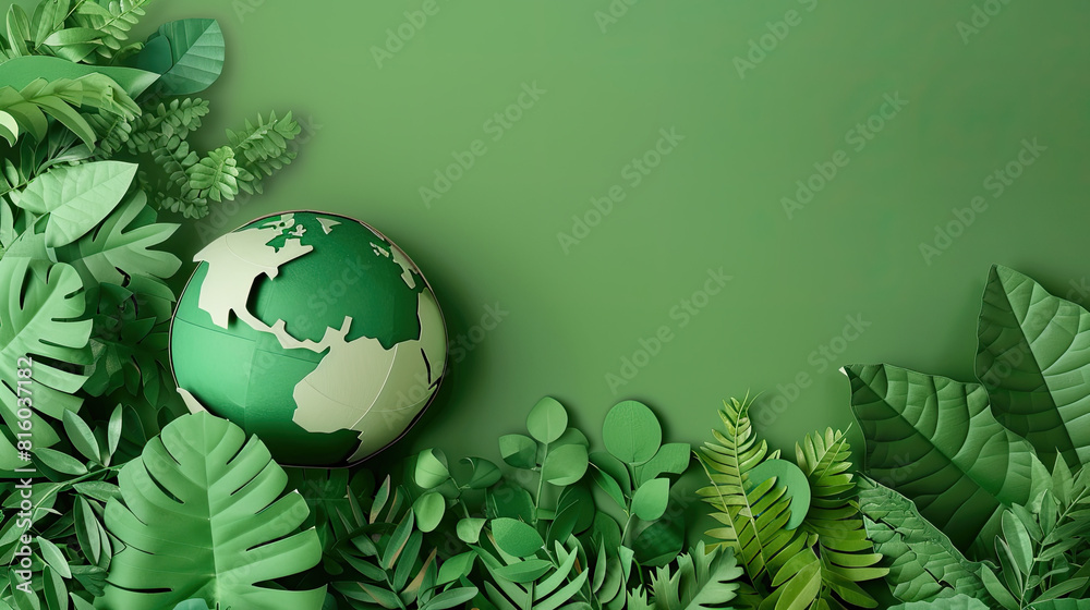 Delicate Paper Earth Globe Surrounded by Lush Green Foliage ...