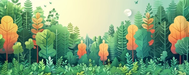 Wall Mural - A sustainable forest management policy incorporating climate change adaptation and mitigation strategies such as forest carbon sequestration REDD initiatives and sustainable   illustration